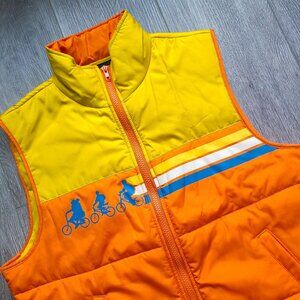 Stranger Things yellow & orange zip up puffer vest, size mens small